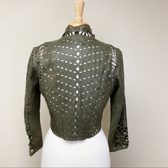 Haute Hippie Laser Cut Shrug Jacket Olive XS - Picture 4 of 12